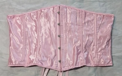 Women's boned pink corset bustier satin coquette cosplay wedding Victorian  L - Image 1 of 4