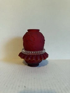 Fenton Embossed Rose Ruby Red Satin Fairy Lamp 4 Pc Set - Picture 1 of 6