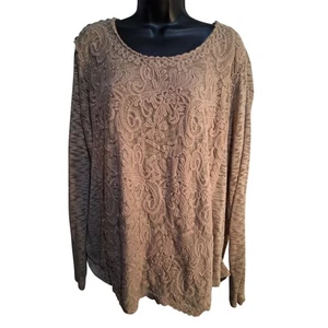 Cato Beige Lace Women's Blouse 22/24 Lacey Floral Overlay Bohemian Festival Top - Picture 1 of 12