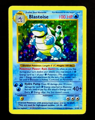 1999 Pokemon BLASTOISE Base Set SHADOWLESS Edition HOLO Foil Rare Card 2/102 - Image 1 of 3