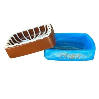 Juego de Jabonera Vintage con Inserto Extraíble Retro Azul Mármol Marrón Hong Kong Foto 1 de 4