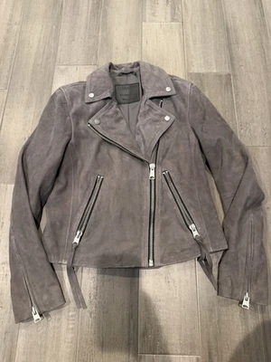 CHAQUETA MOTERA MUJER ALLSAINTS GAMUZA DALBY GRIS PIZARRA TALLA 4 Foto 1 de 4