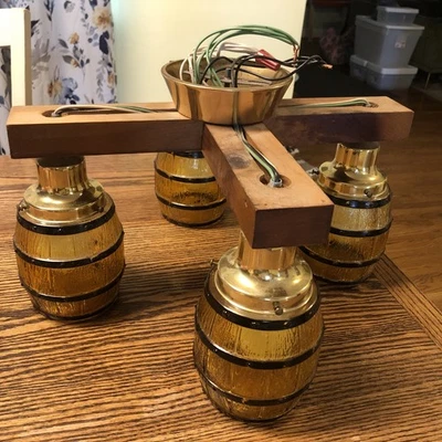 Mid Century Modern Brass And Glass Ceiling Fixture With 4 Glass Barrels Amber !! - Image 1 of 4