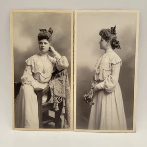 Pair of Antique Photographs Beautiful Young Woman Victorian Age Fashion - Picture 1 of 5