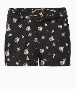 Torrid Shorts Sz 26 Floral Sateen Stretch 4 Belted Dressy Silky Black Cuffed - Picture 1 of 13