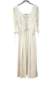 Milkmaid Boho Dress VTG Ivory Corset Lace Up Fairy Renaissance Cottagecore 70s - Picture 1 of 8