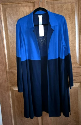 Cárdigan Chico’s Travelers Azul Negro Bloque de Color Cuello Frente Abierto Talla 2 Talla 12 Foto 1 de 4