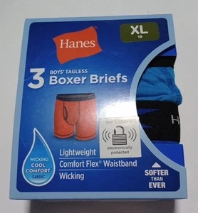 3 Pairs Boys Hanes Tagless Boxer Briefs Multicolored Red/Blue/Navy Size XL 16-18 - Picture 1 of 6