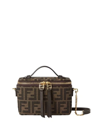 FENDI $1950 Brown Fabric Mini Vanity Bag New & Authentic - Image 1 of 4