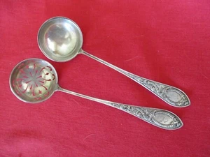 (2) J. Evensten 830 Silver Ladles, Serpents on Handles, 1 pierced, Monos - Picture 1 of 7