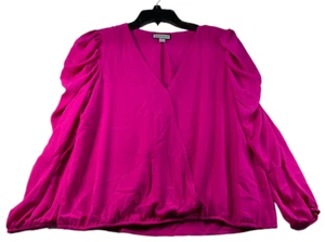 Sam and Jess Blouse Womens size Large Fuchsia Pink Crossover Puff Sleeve New - Picture 1 of 7
