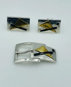 Antonio Pineda Vintage mexikanisches Sterlingsilber Manschettenknöpfe & Gürtelschnalle Set - Bild 1 von 9