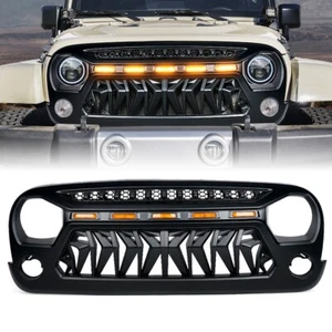 Rejilla delantera negra Xprite con luces de circulación LED ámbar para Jeep Wrangler JK 07-18 - Imagen 1 de 7