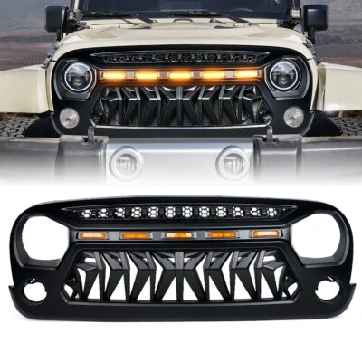 Rejilla delantera negra Xprite con luces de circulación LED ámbar para Jeep Wrangler JK 07-18 Foto 1 de 4