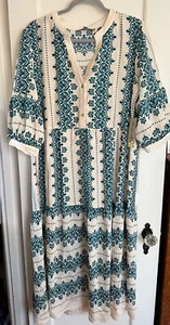 NWT Anthropologie Figueroa Flower Boho Woven Dress 3/4 Sl L XL Floral Green - Picture 1 of 3