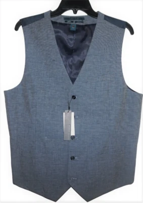 Perry Ellis Vest Bijou Blue Large Slim Fit Linen Blend Business Casual NWT V-67 - Image 1 of 4
