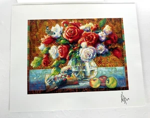 Litografía Peter Nixon Flower Study Gaugin 2021 con barniz manchado con certificado de autenticidad firmado - Imagen 1 de 3