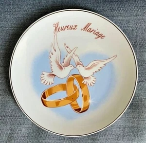 Französische Heureux Hochzeit Gold Eheringe & Tauben Limoges Teller Hochzeit Hochzeit - Bild 1 von 7