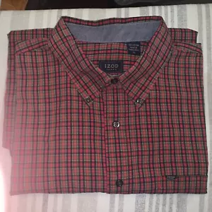 Izod Jeans Mens Plaid Shirt XL Button Down Red multi 100% Cotton - Picture 1 of 3