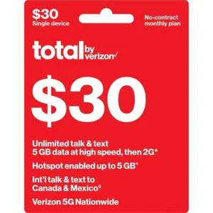 TOTAL WIRELESS Prepaid 30 USD Doładowanie Karta przedpłacona, PIN / DOŁADOWANIE - Zdjęcie 1 z 3