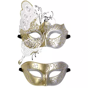 Couples Venetian Rhinestone Princess Butterfly Mask Set Masquerade Metal Masks - Picture 1 of 13