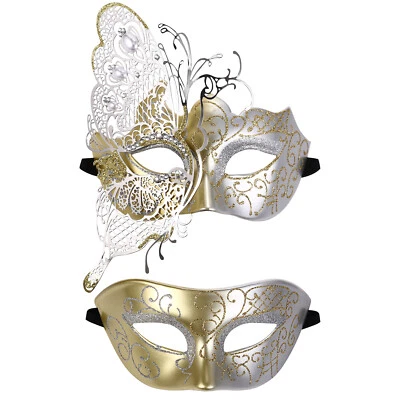 Couples Venetian Rhinestone Princess Butterfly Mask Set Masquerade Metal Masks - Image 1 of 4