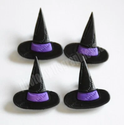 4 Witch Hat Buttons / Black Hat Shank Buttons /  Buttons Galore Halloween  - Image 1 of 2