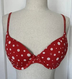 Victoria's Secret Lined Demi Buste Double Bra Red Polka Dot Underwired 34C - Picture 1 of 5