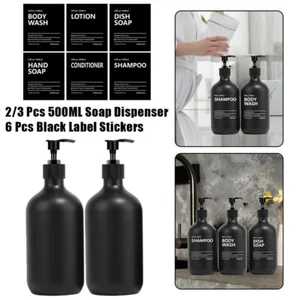2/3 Piezas 500ml Dispensador de Jabón Recargable Loción Vacía Botellas con 6 Etiquetas - Imagen 1 de 26