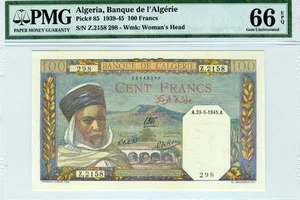 Algeria, 100 Francs, 1945, P-85, WWII PMG-66, Gem UNC - Picture 1 of 2