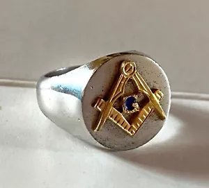 Vintage MASONIC Sterling Silver RING Size 9 New Old Stock 925 Freemason Symbols - Picture 1 of 7