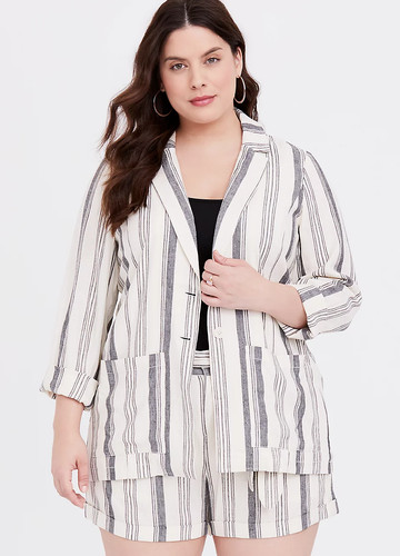 OFF WHITE Giacca blazer donna Torrid panna bianco sporco e nero a righe misto lino 2X NUOVO