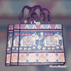 Rare BURLINGTON BEAUTIFUL ELEPHANT PURPLE REUSABLE TOTE BAG - Picture 1 of 2