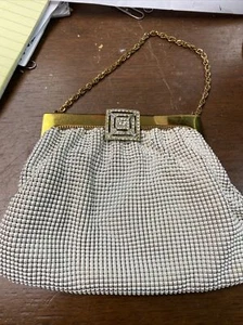 Vintage Whiting & Davis Ivory/White Mesh Evening Purse with Rhinestone Clasp - Picture 1 of 7