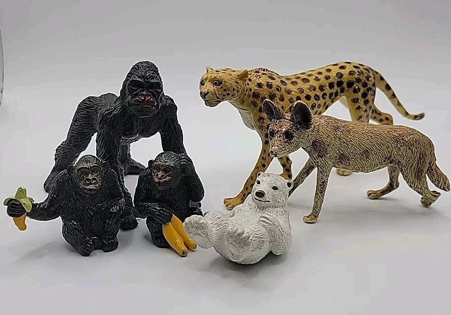 Zoo Safari Animal Lote De 6 Figuras Gato Simios Oso Educación Realista Aula Foto 1 de 4
