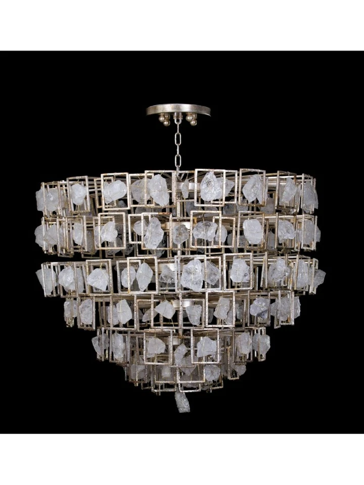 LAMPADARIO IN CRISTALLO DI ROCCA FOGLIA ARGENTO ANTICHIZZATO  - Immagine 1 di 1