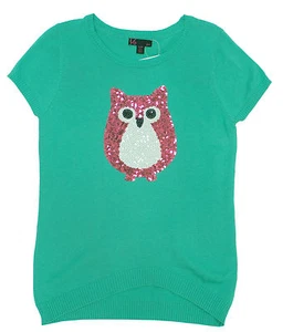 T/O Take Out Short Sleeve Sequined Owl Sweater Top Big Girls Kids XL (16) - Picture 1 of 1