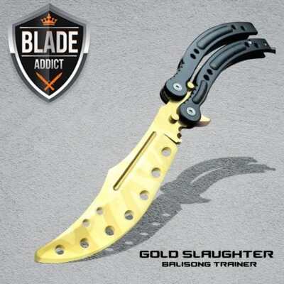 CSGO Practice Knife Balisong Butterfly Trainer Blade - Non Sharp Dull - Gold - Image 1 of 4