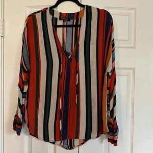 Olivaceous Gauzy Striped Boho Blouse Size Medium - Picture 1 of 6