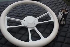 14" Golf Cart White Billet Steering Wheel w/ White Vinyl Wrap EZGO 1970-Current - Picture 1 of 4