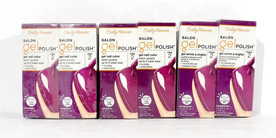 Lote de 6 Esmaltes de Uñas en Gel Sally Hansen Salón Paso 2 PÚRPURA PULIDO 252 SELLADO Foto 1 de 4
