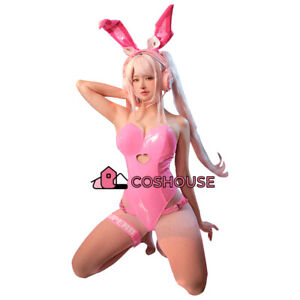Women's Pink Bunny Girl Sexy Lingerie Set Cutout Bodysuit with Tail and Headband