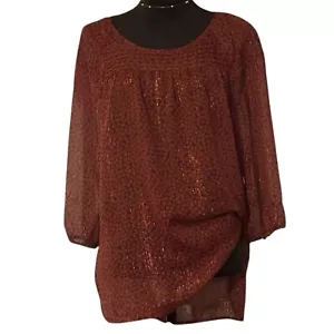 LC Lauren Conrad Size XL Floral Sheer Tunic Top Blouse 3/4 Sleeve Burgundy Flowy - Picture 1 of 10