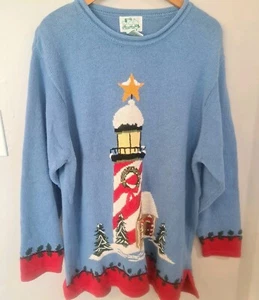 Quacker Factory Christmas Sweater Lighthouse Vintage Womens Plus Size 1x Wool - Picture 1 of 6