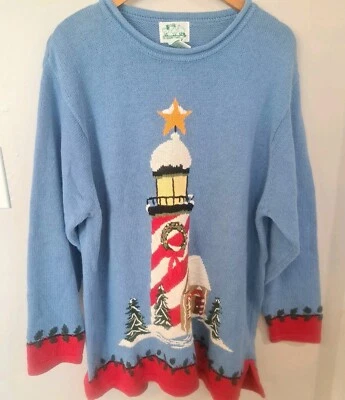 Quacker Factory Christmas Sweater Lighthouse Vintage Womens Plus Size 1x Wool - Image 1 of 4