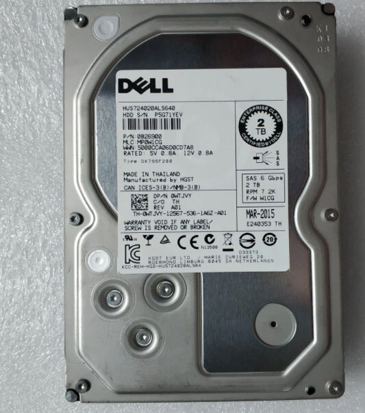 DELL 2T HUS4020ALS640 3.5 SAS 0WTJVY 64M 7.2K 6G hard driver hdd - Image 1 of 1
