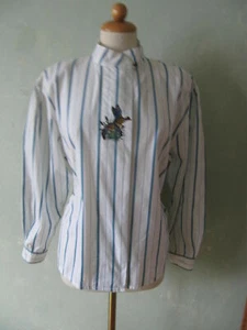 MEICO Bluse Trachten Trachtenbluse Enten Motiv gestreift weiss grün Größe 38 M - Bild 1 von 4
