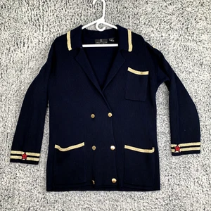 Vintage Carole Little Cardigan Womens Medium Blue cable knit Gold accents luxury - Picture 1 of 15