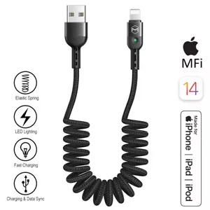 USB CarPlay Cable For iPhone 14 13 Pro Coiled Flex MFI Certified 8PIN TO Cable - Picture 1 of 11