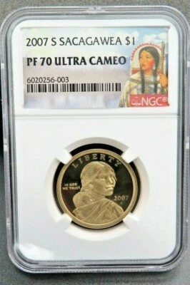 RARE 2007 S SACAGAWEA $1  NGC PF 70 UCAM LOW MINTAGE LOW POP - Image 1 of 3